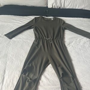 Fashion Nova Khaki Zipper Jumpsuit